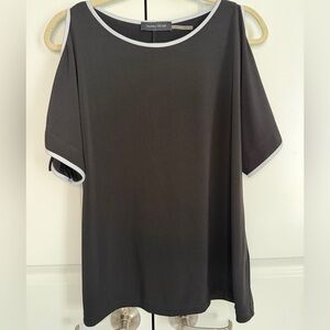 Ivanka Trump Black Cold Shoulder Top Women’s Large Tie Sleeve Contrast Trim